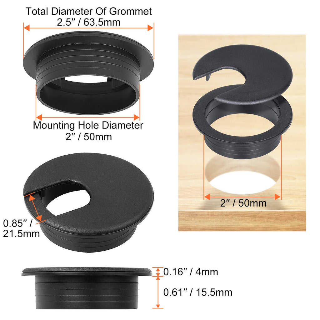 2 Desk Grommet Black, 30PACK Wire Cable Hole Cover PC Computer Desk Plastic Grommet Cord, Tidy Cable Wire Grommet for Office PC Computer Desk Cord Management, (50mm Mounting Hole Diameter) Pack of 2 J93050