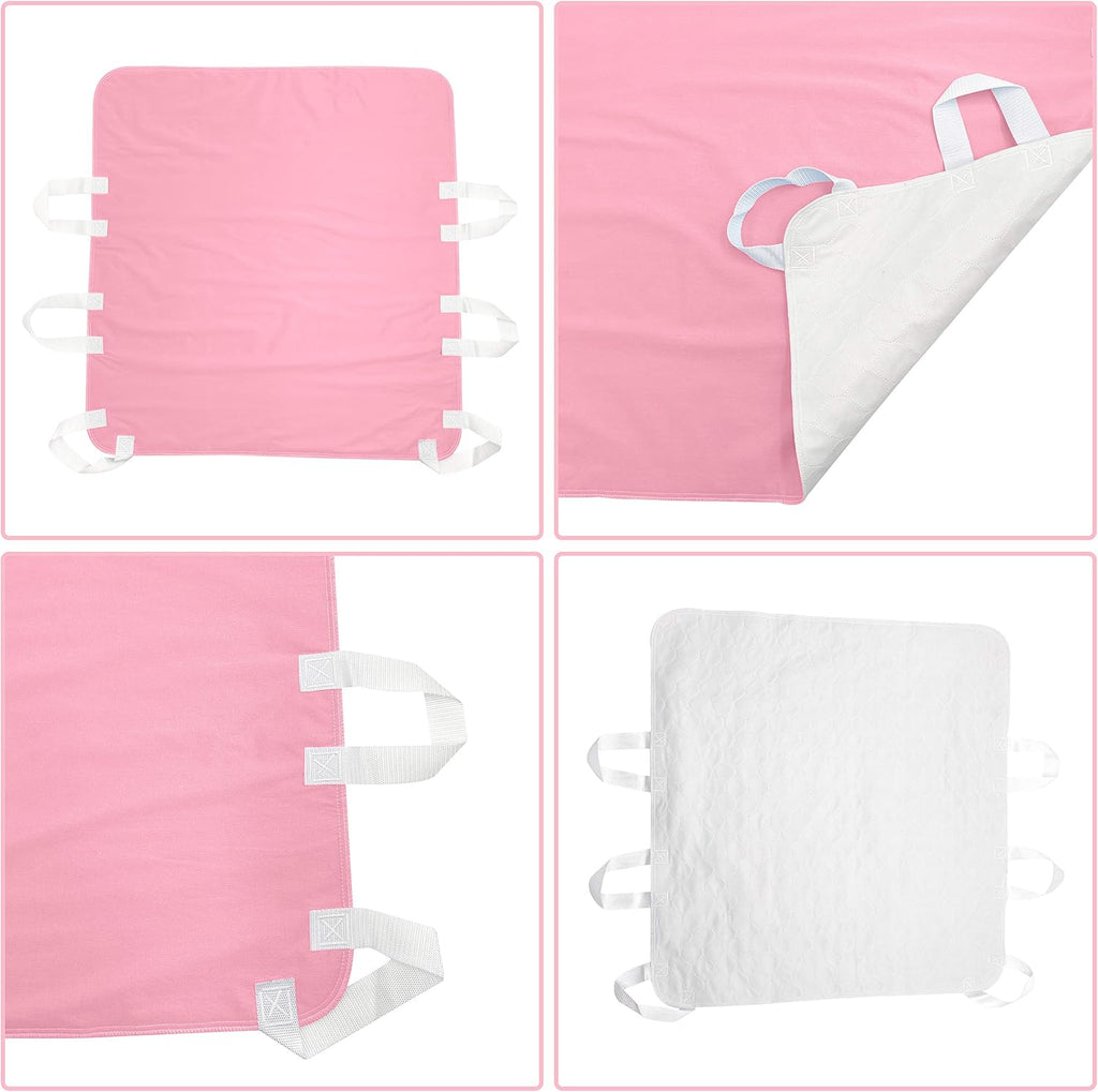 Waterproof Reusable Incontinence Bed Pad with 6 Handles, 34” x 36” (2-Pack Pink) M670538