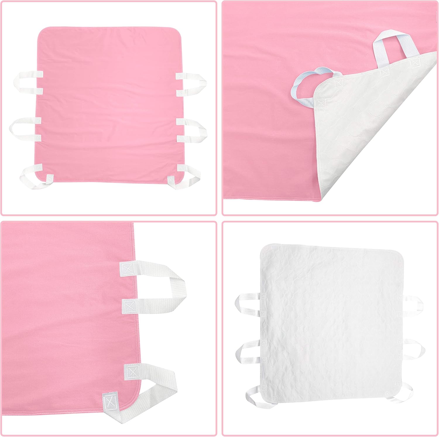 Waterproof Reusable Incontinence Bed Pad with 6 Handles, 34” x 36” (2-Pack Pink) M670538