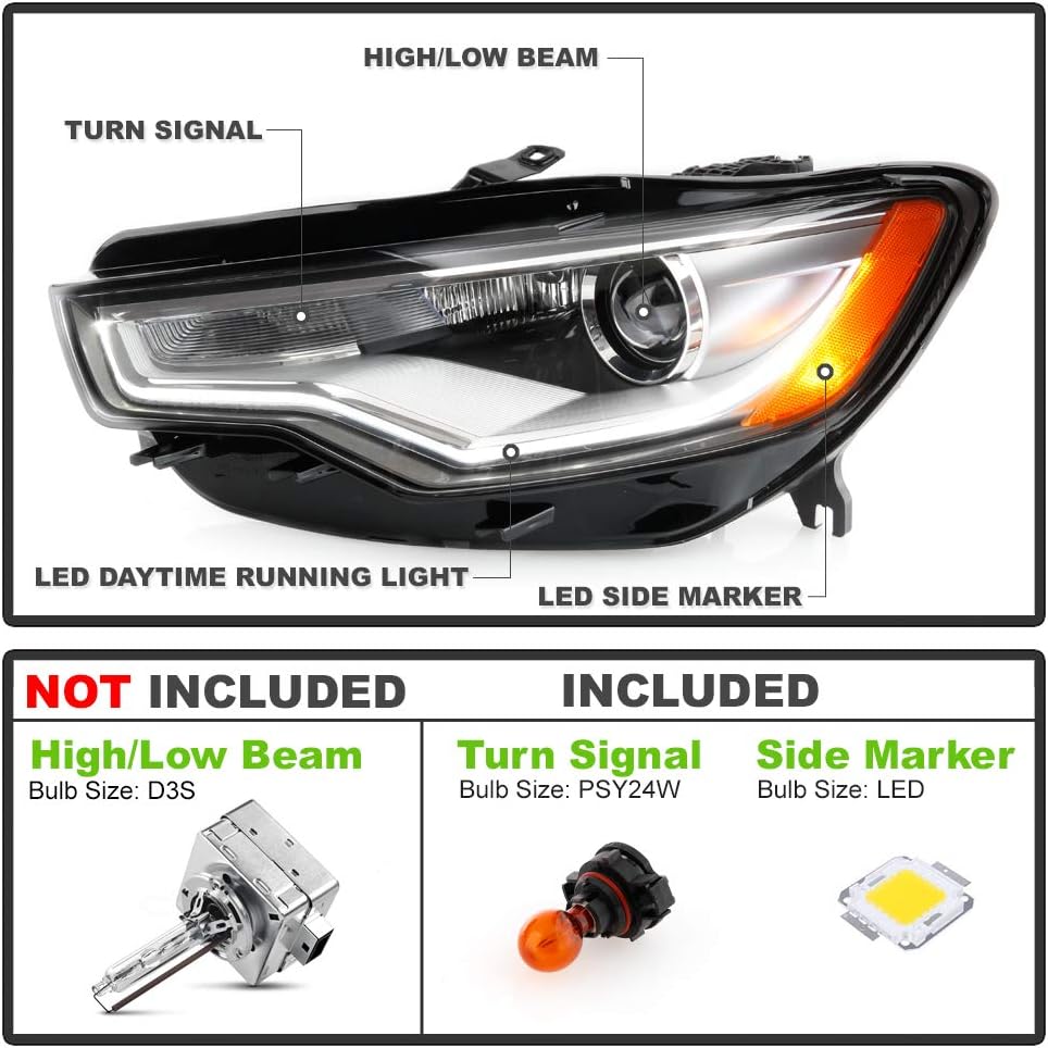 2012-2015 Audi A6 S6 LED DRL Projector Headlight Assembly Driver Side J2609