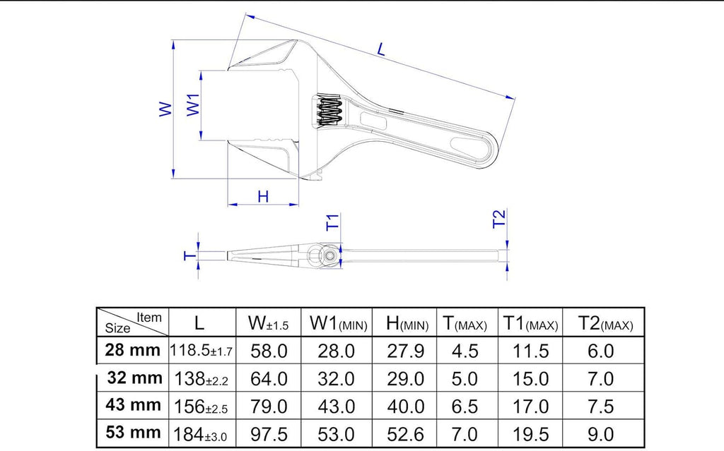 Stubby Ultra Thin Adjustable Wrench, 53mm Wide Jaw Opening, Pack of 2 Z32382