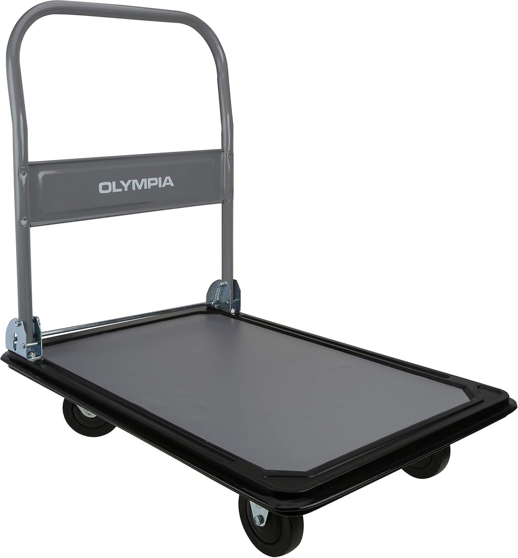 Folding & Rolling Flatbed Cart, Olive Green with Blue Bumper, 600 Lb. Load Capacity Z570386