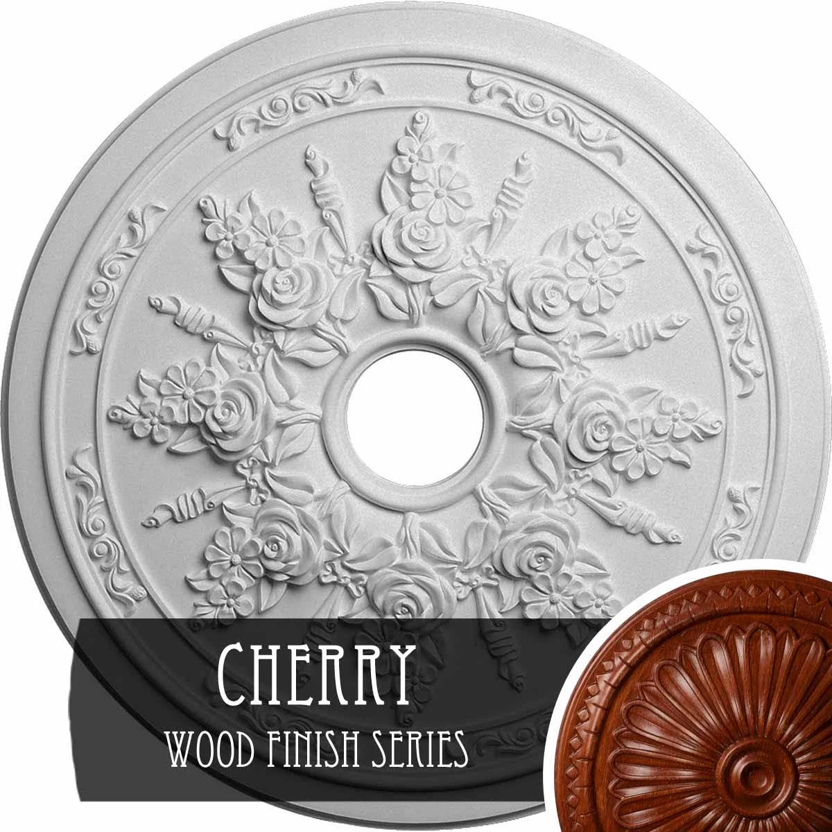 Hand-Painted Cherry Rose and Ribbon Ceiling Medallion C5025