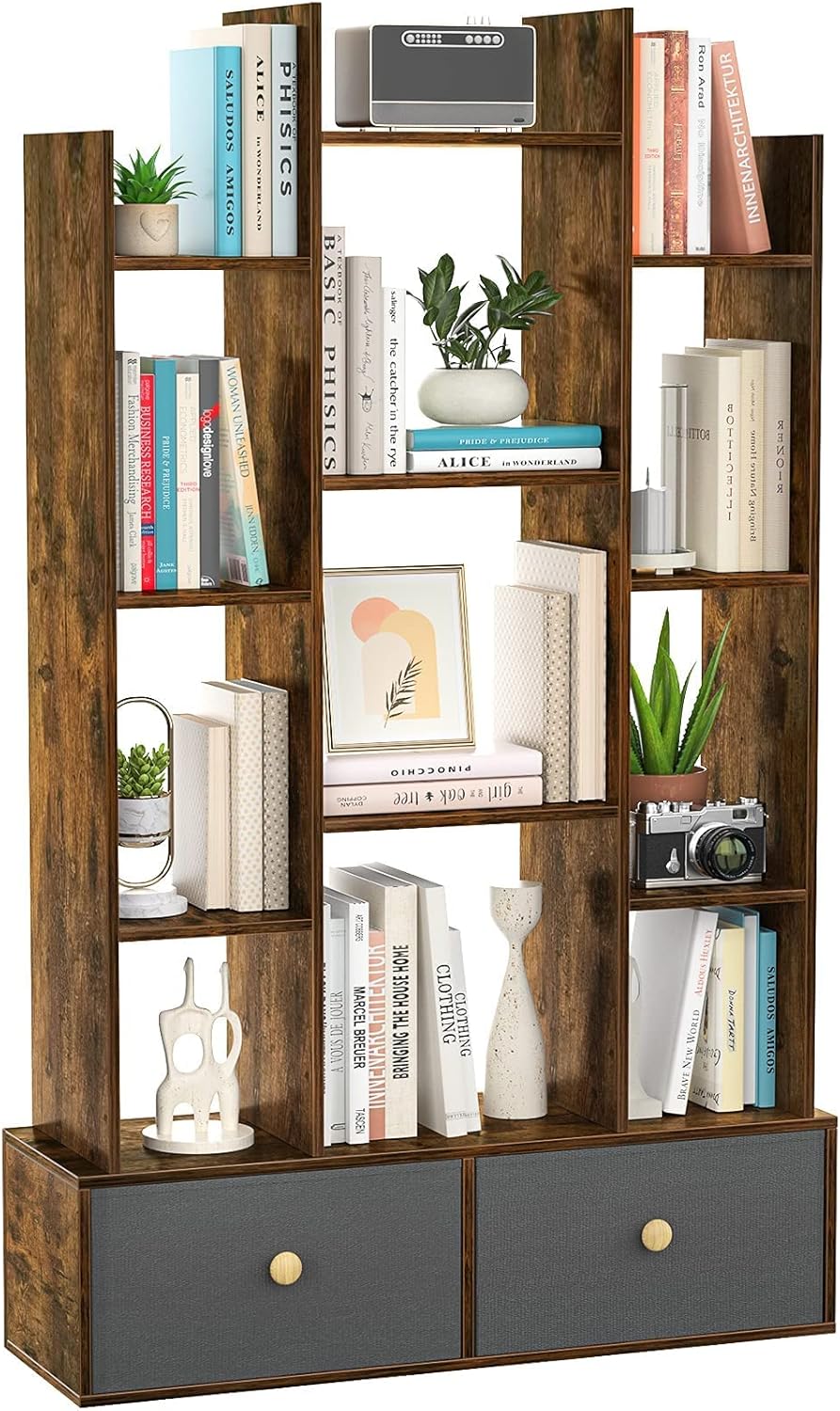 Rustic Brown 2 Drawer Wood Bookshelf F994843