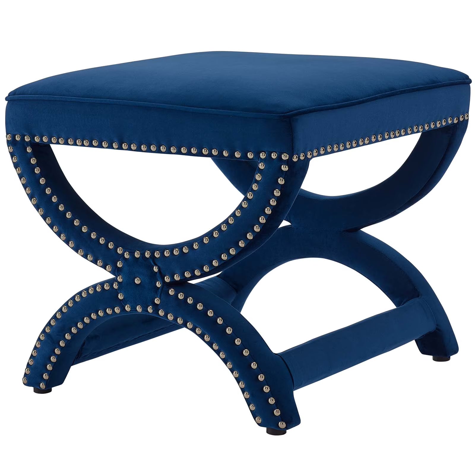 Navy Blue Velvet Accent Chair and Ottoman P5317
