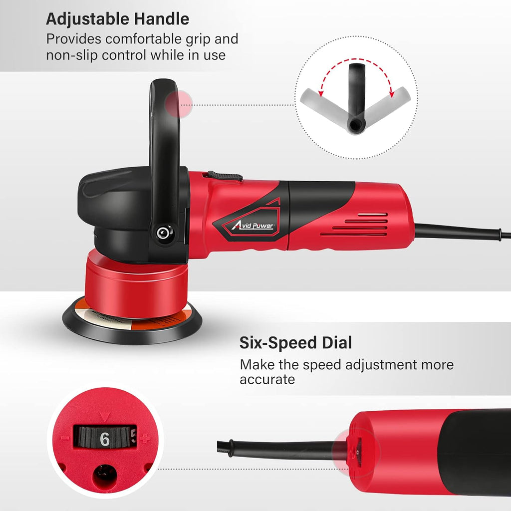 5/6 Dual Action Polisher with 6 Variable Speed, 5” & 6” Foam Pads 4pcs B1637