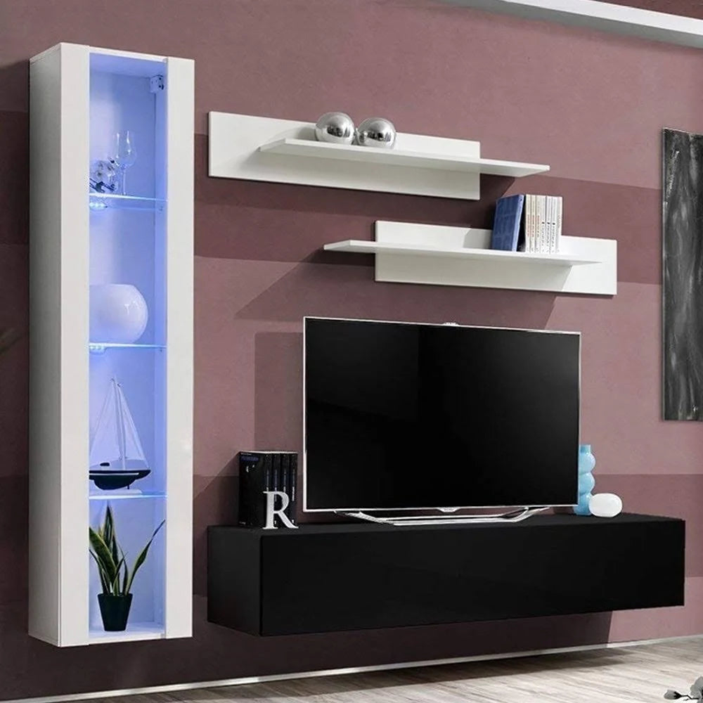 Black Wall Mounted Floating Entertainment Center I59747