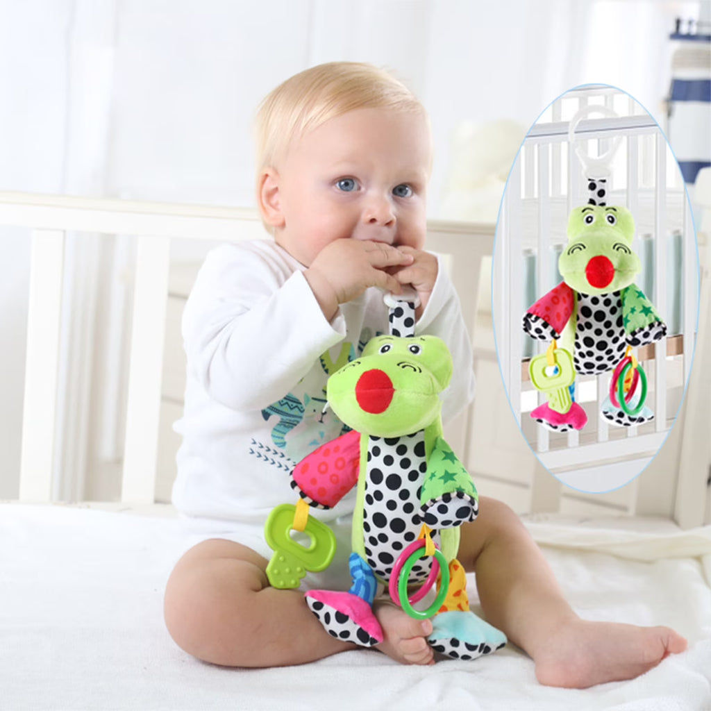 Baby Car Seat Toys with 32 Music and Teether, Infant Soft Plush Rattle, Hanging Stroller Croc-Odile Toys P777717