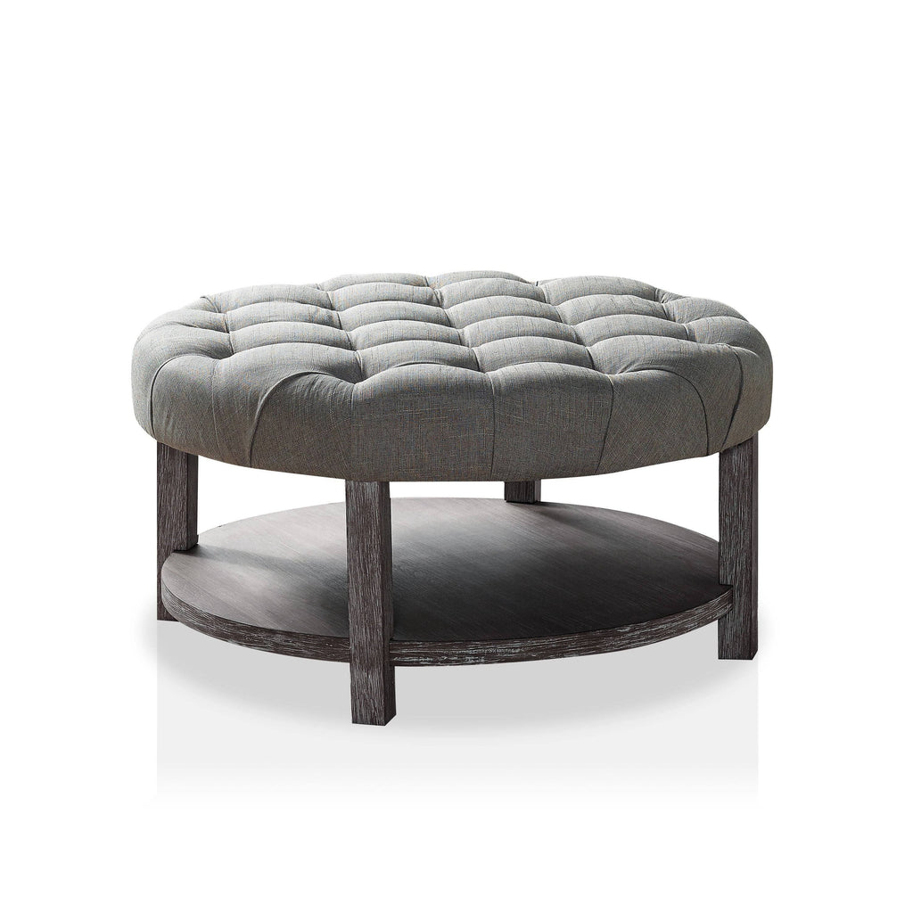 Gray Round Tufted Ottoman L249534