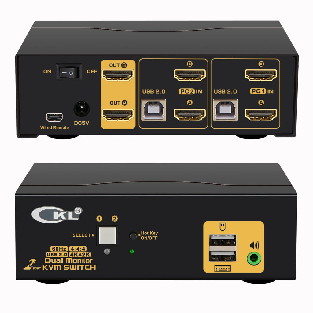 2 Port KVM Switch Dual Monitor HDMI 4K 60Hz with Cables U20974
