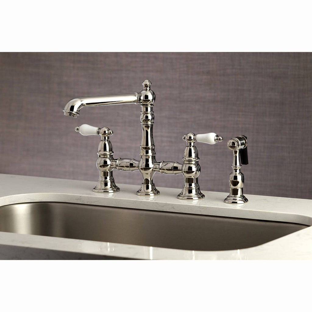 Brushed Nickel Bridge Kitchen Faucet with Sprayer N7952