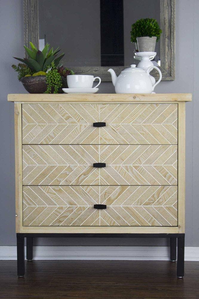 White 3-Drawer Parquet Accent Cabinet Q1098