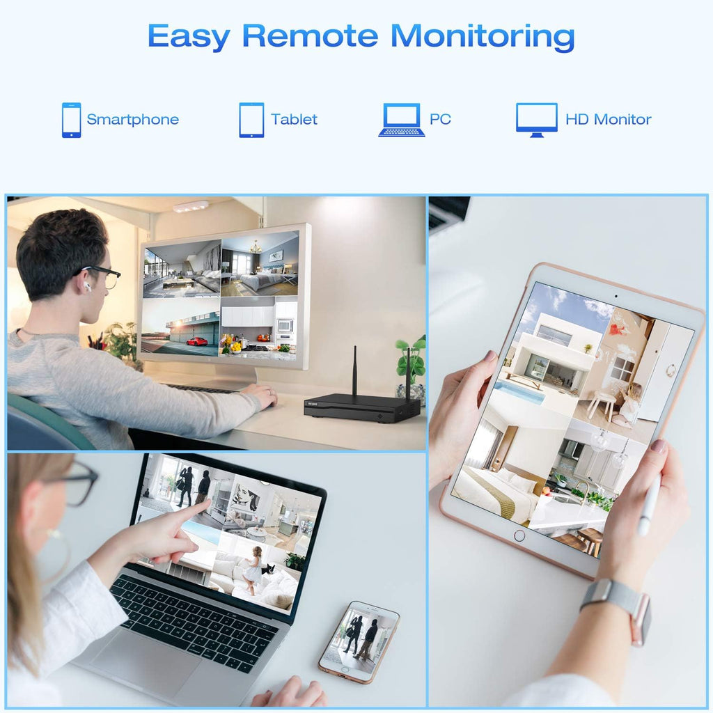 Wireless Security Camera System 3TB Hard Drive 8CH NVR 4pcs Cameras N877