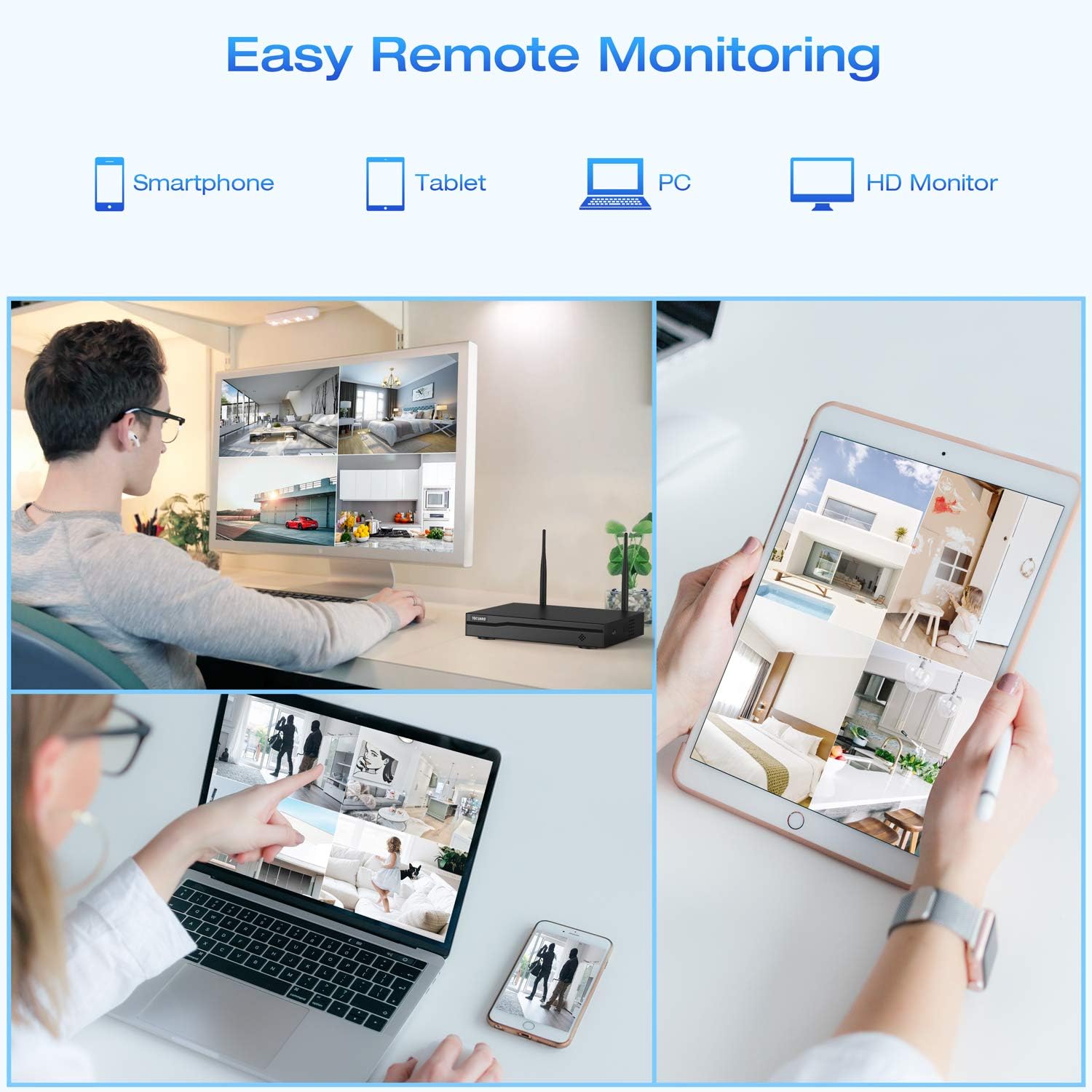Wireless Security Camera System 3TB Hard Drive 8CH NVR 4pcs Cameras N877