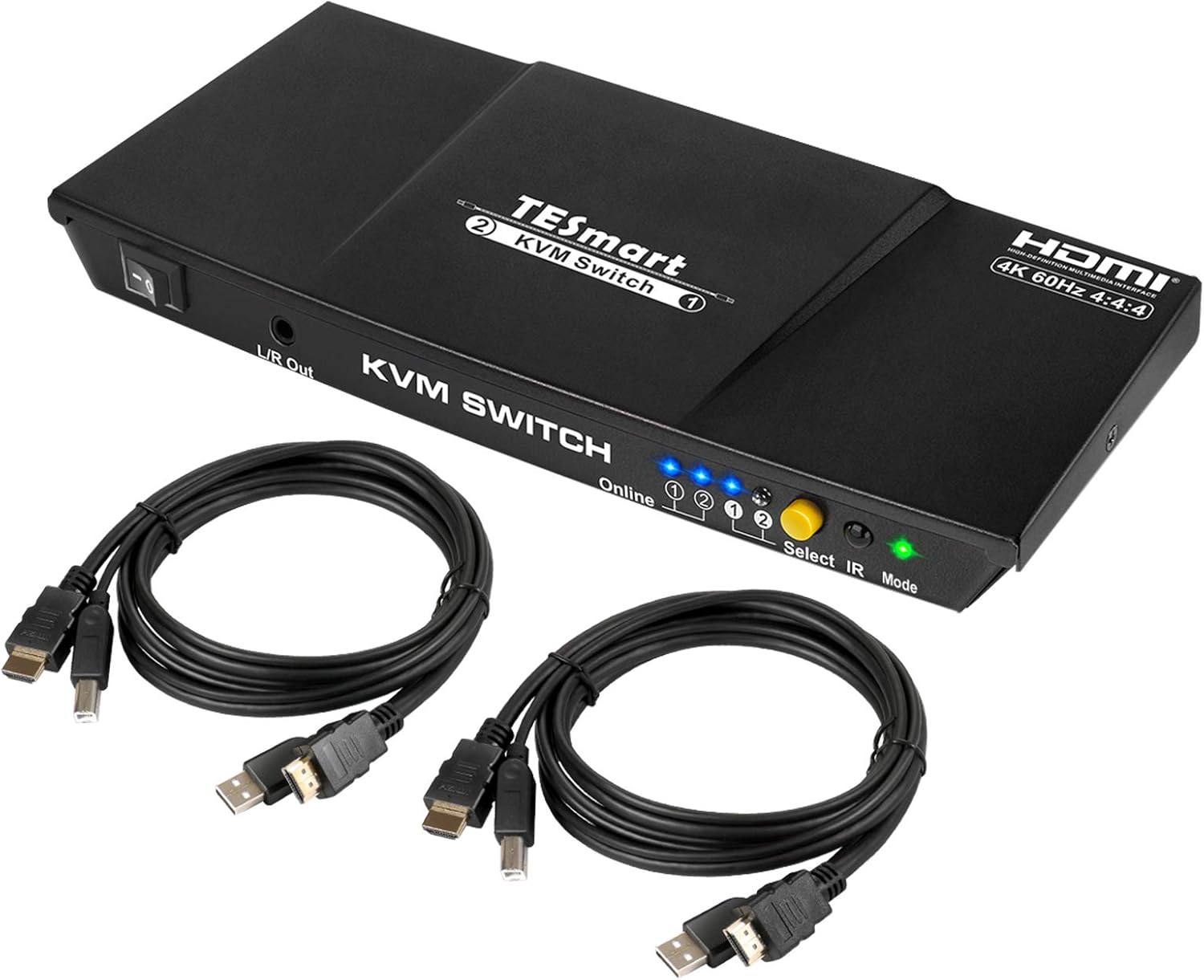 HDMI KVM Switch 2 Ports 4K@60Hz Ultra HD 2x1 with 2 Pcs 5ft KVM Cables USB 2.0 (Black) T207