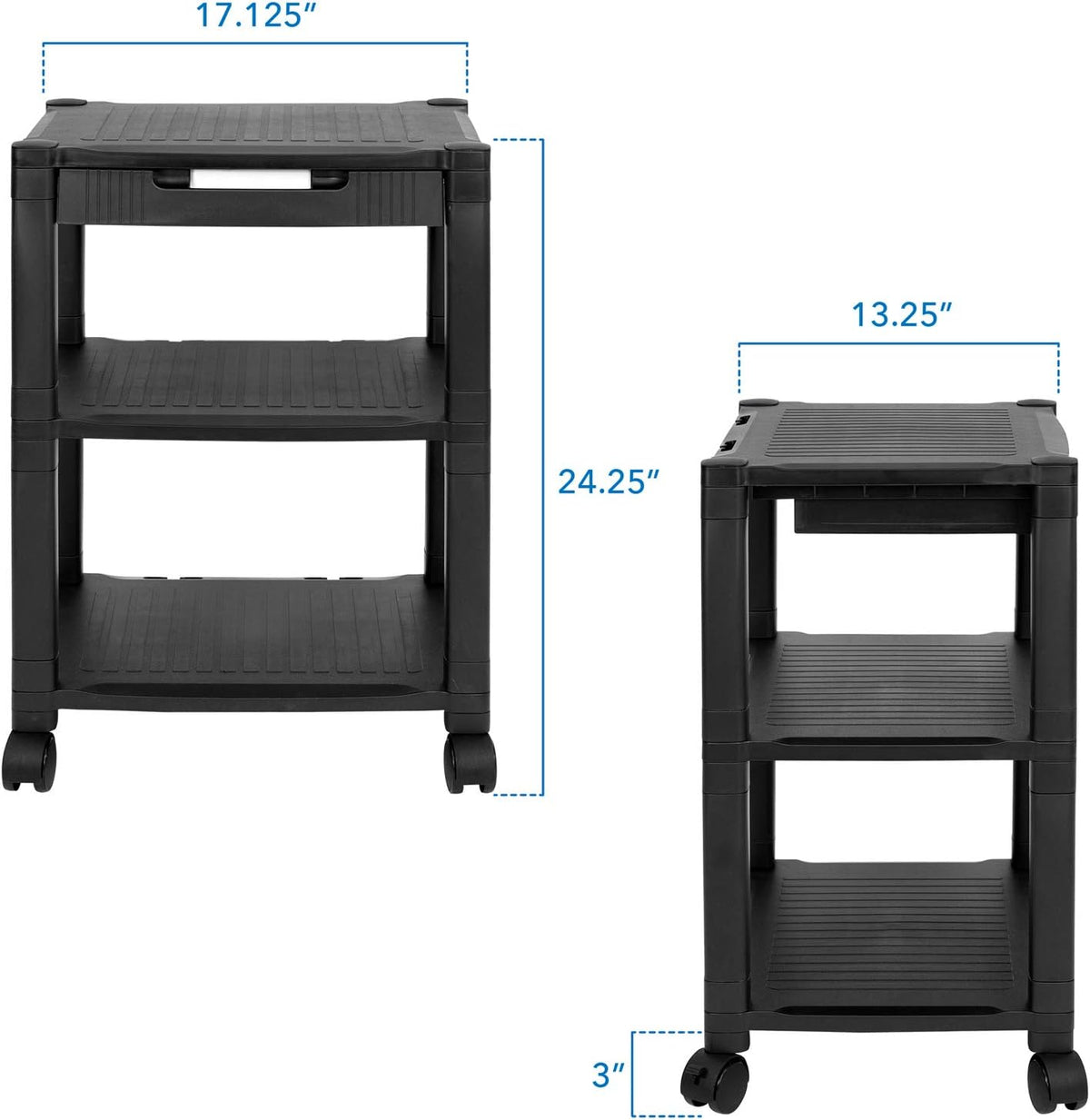 Black 3 Tier Rolling Printer Stand with Drawer D8452