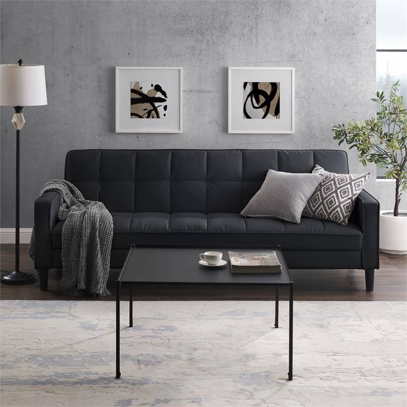 Black Faux Leather Convertible Sleeper Sofa V55012
