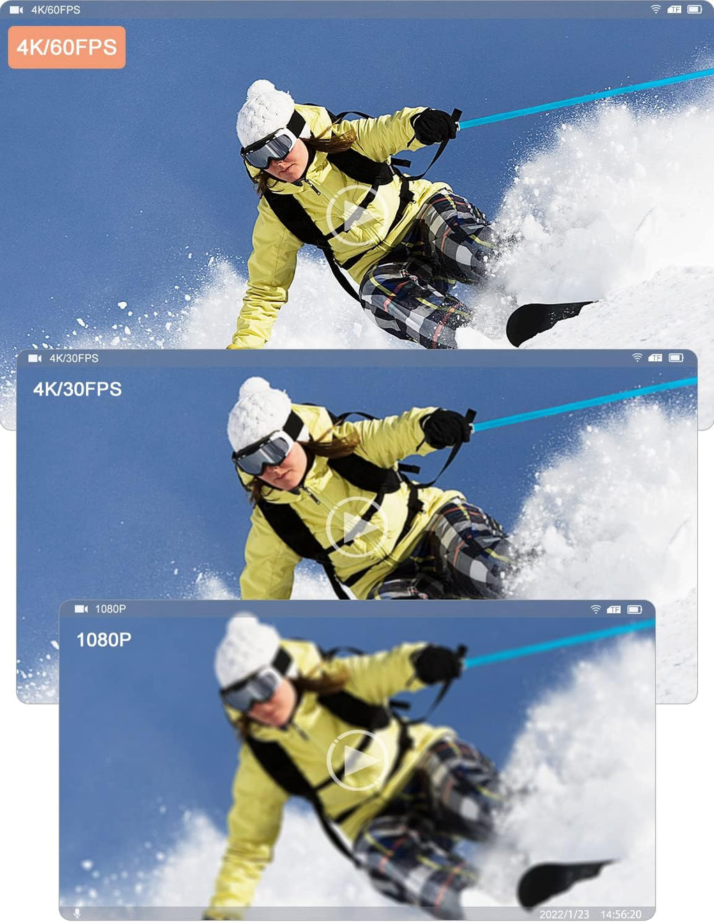 4K 60FPS Action Camera with Stabilization, 20MP WiFi Dual Screen Voice Remote Control 2 Batteries M4949