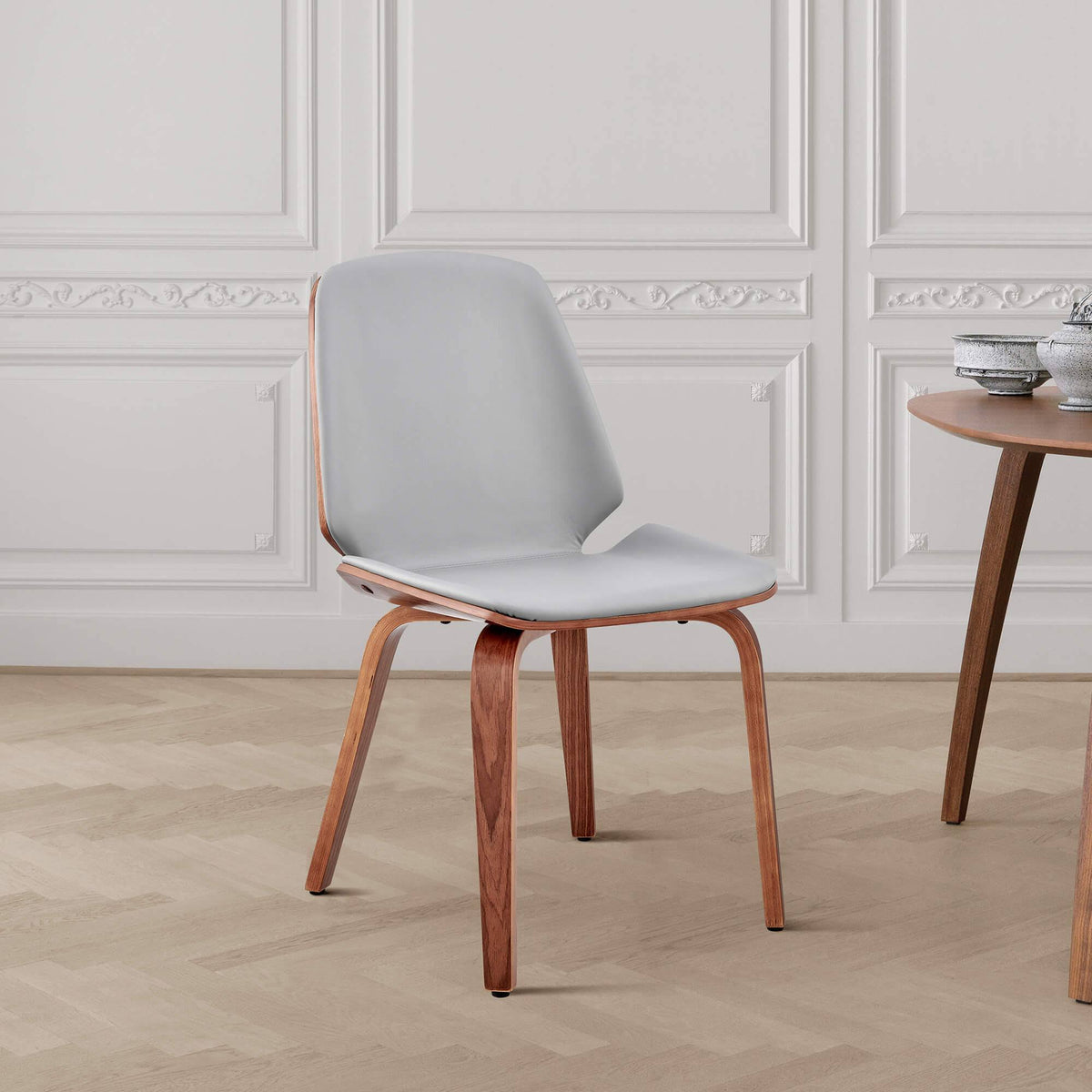 Gray Faux Leather and Walnut Wood Accent Chair M2550