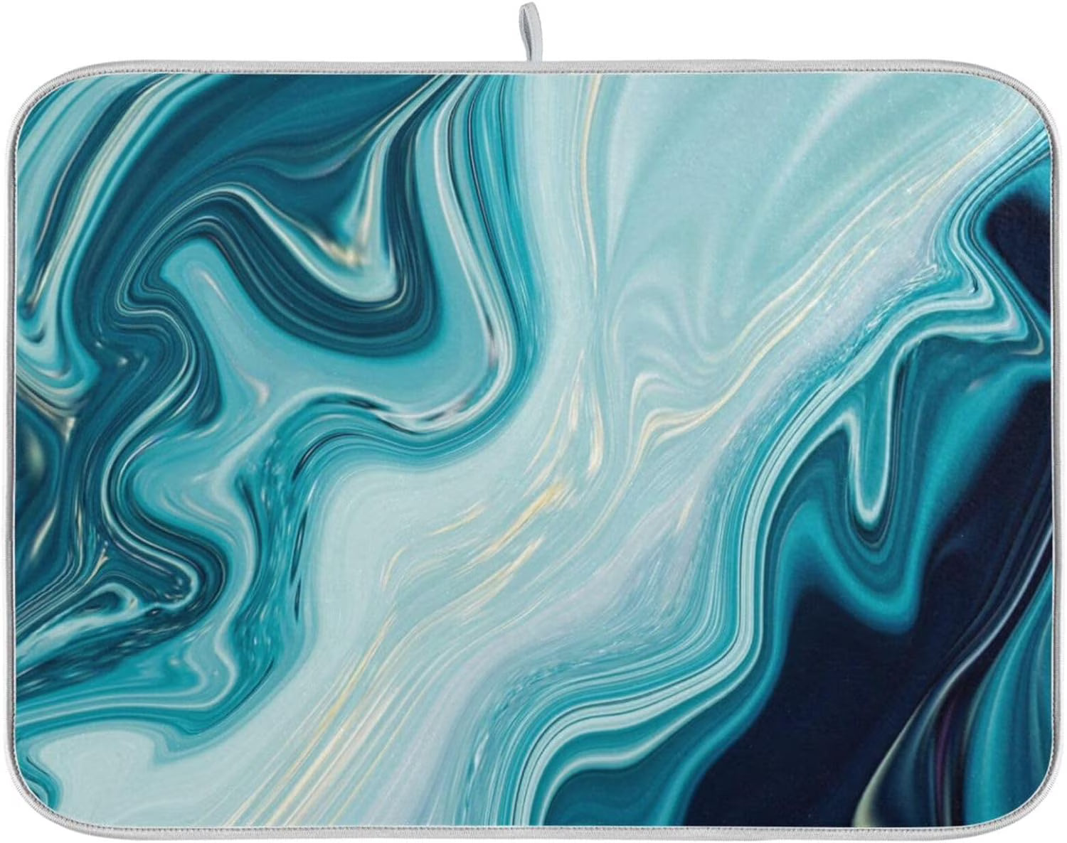 Blue Abstract Marble Dish Drying Mat, 16x18Inch D5149