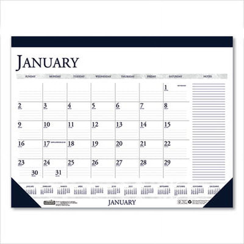 Recycled Two-Color Monthly Desk Pad Calendar with Notes Section, 18.5 x 13, Blue Binding/Corners, 12-Month (Jan-Dec) Y443123