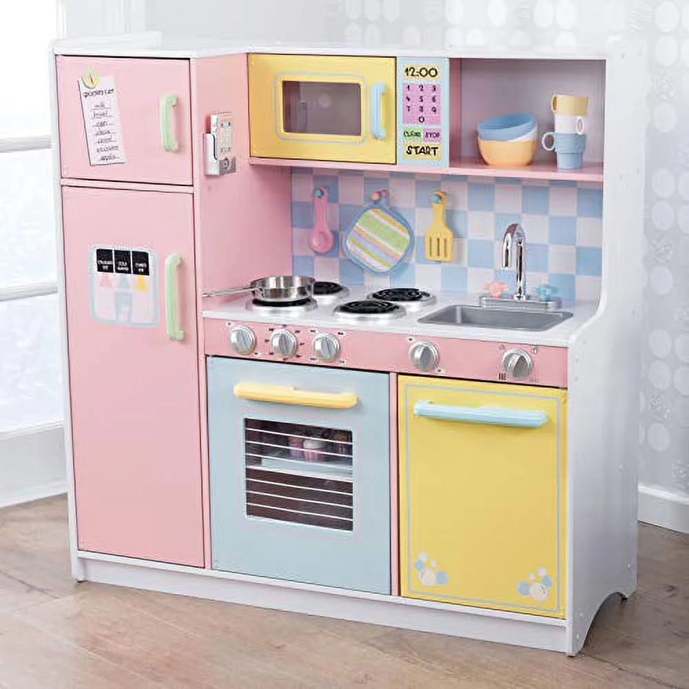 Wooden Pastel Play Kitchen with Turning Knobs and Play Phone Z5512