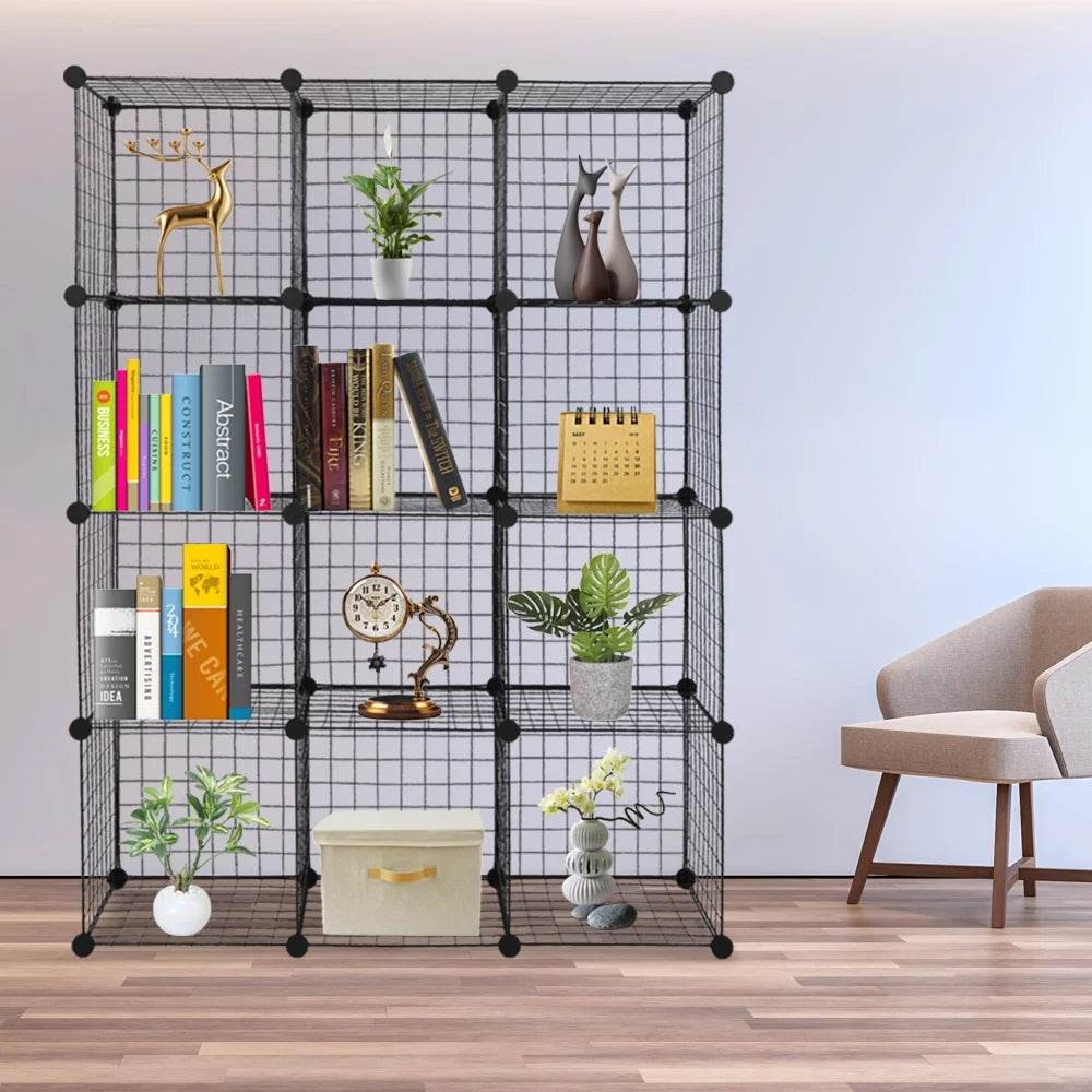 12-Cubes Metal Grid Storage Shelves Organizer N97690
