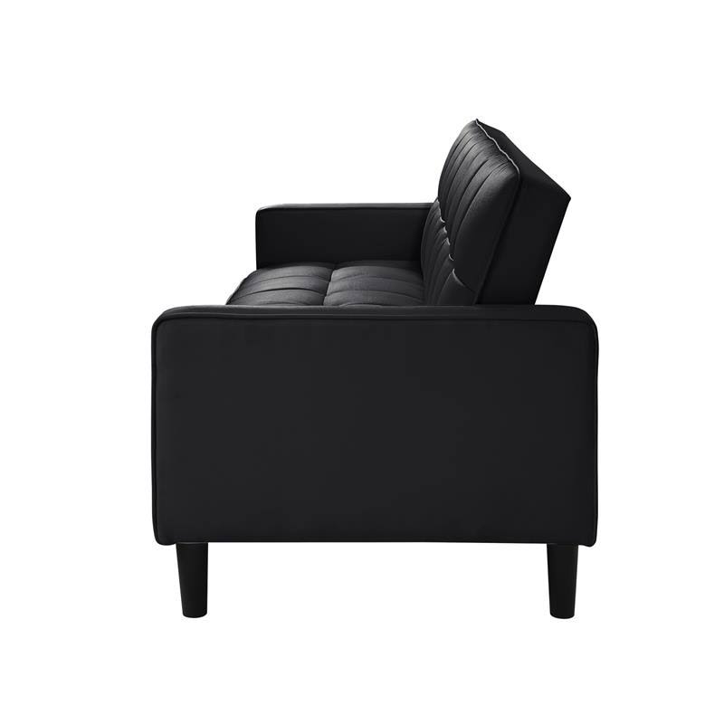 Black Faux Leather Convertible Sleeper Sofa V55012