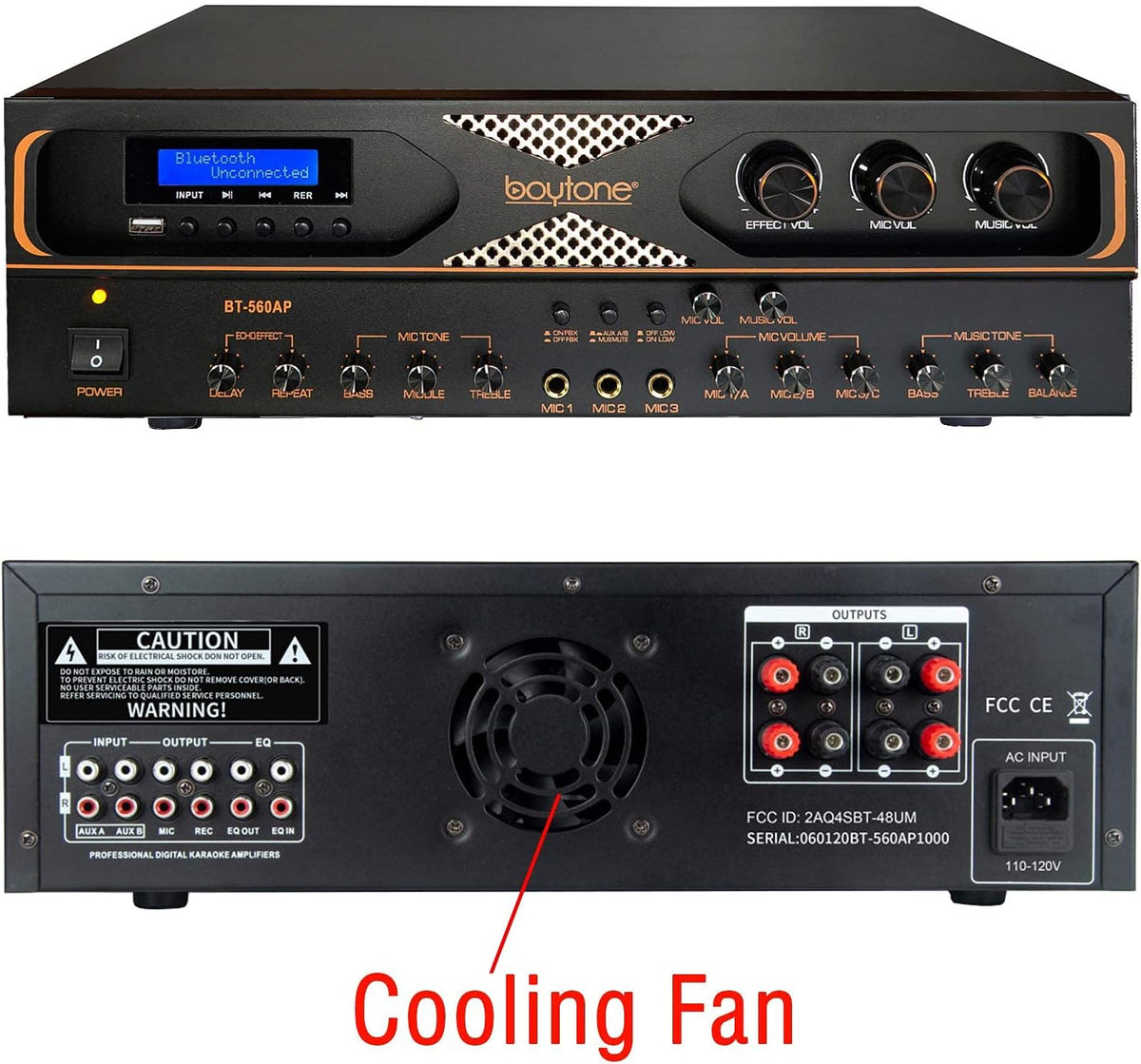 4-Channel Wireless Bluetooth Stereo Power Amplifier with Radio, USB, RCA, Microphone Input L60524