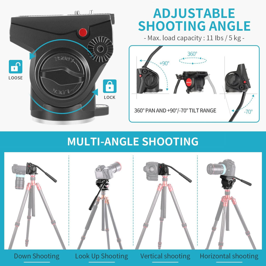 Metal Heavy Duty Video Camera Tripod Fluid Drag Pan Head with Sliding Plate, Pack of 2 I536