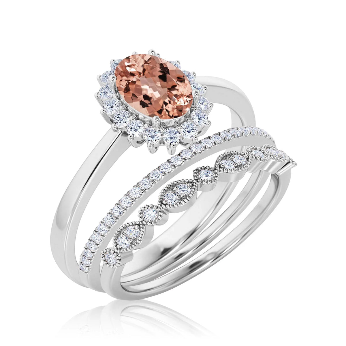 2.50 Carat Oval Cut Morganite And Diamond Moissanite Engagement Ring in 10k Solid White Gold E26293