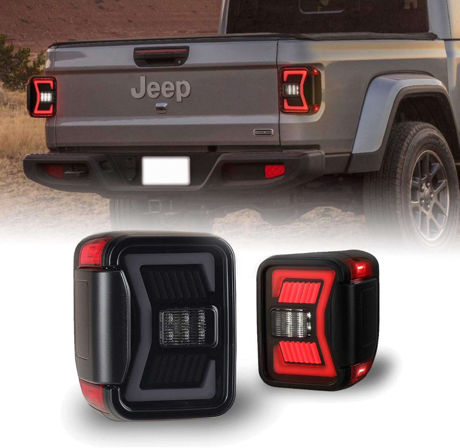 Smoked Lens LED Tail Lights Assembly for Jeep Gladiator Pickup, 1 Pair A990550