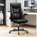 Black Leather Ergonomic Executive Office Chair with Adjustable Flip-Up Arms V195