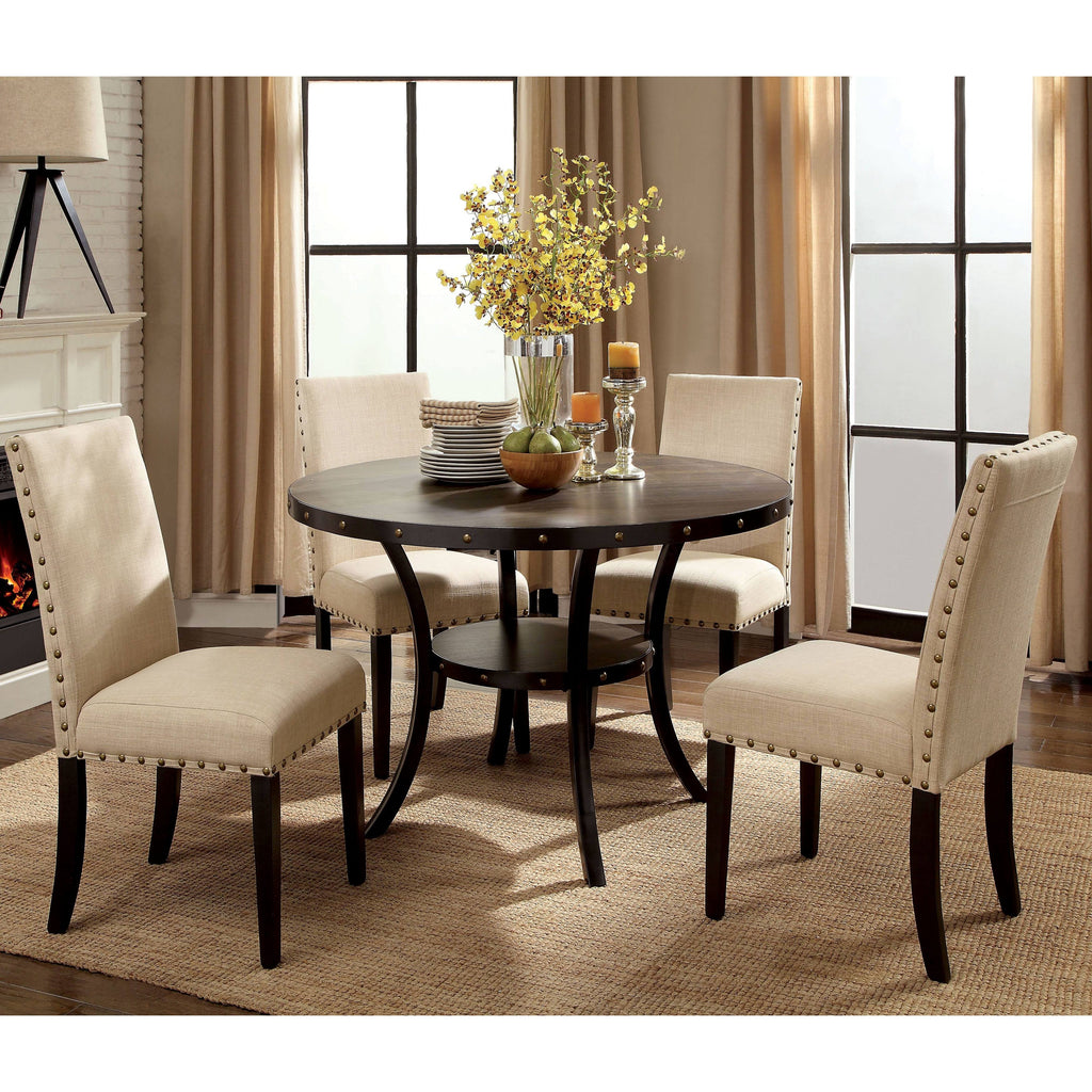 Walnut-Finished Wood/Veneer 48-Inch Round Industrial Dining Table X902652