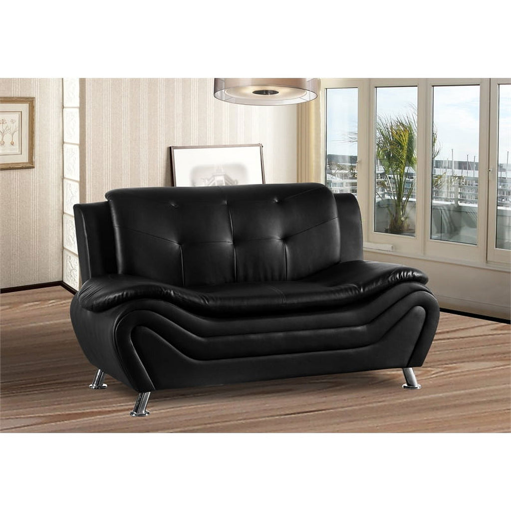 Black Faux Leather Loveseat and Club Chair 2-Piece Set I8748