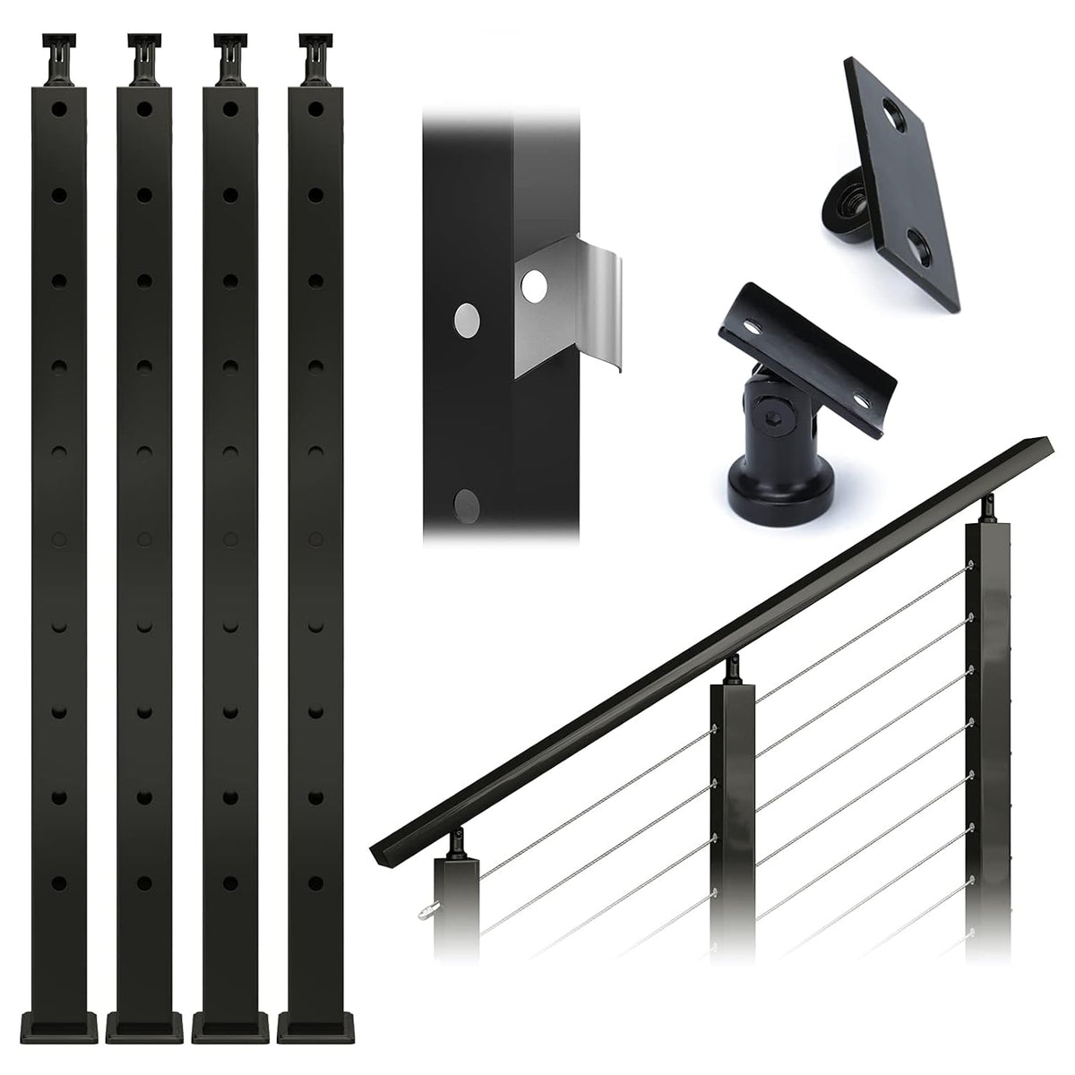 Black 30 Degree Stainless Steel Cable Railing Post U192158