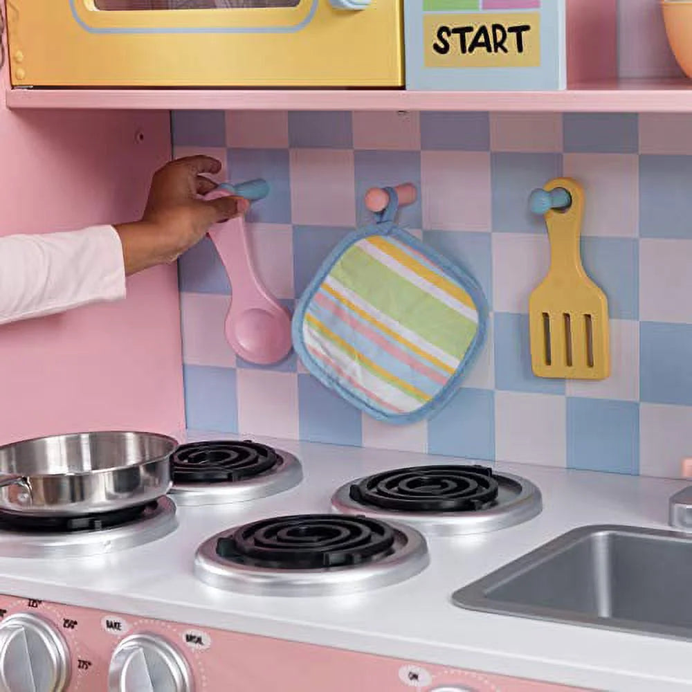 Wooden Pastel Play Kitchen with Turning Knobs and Play Phone Z5512