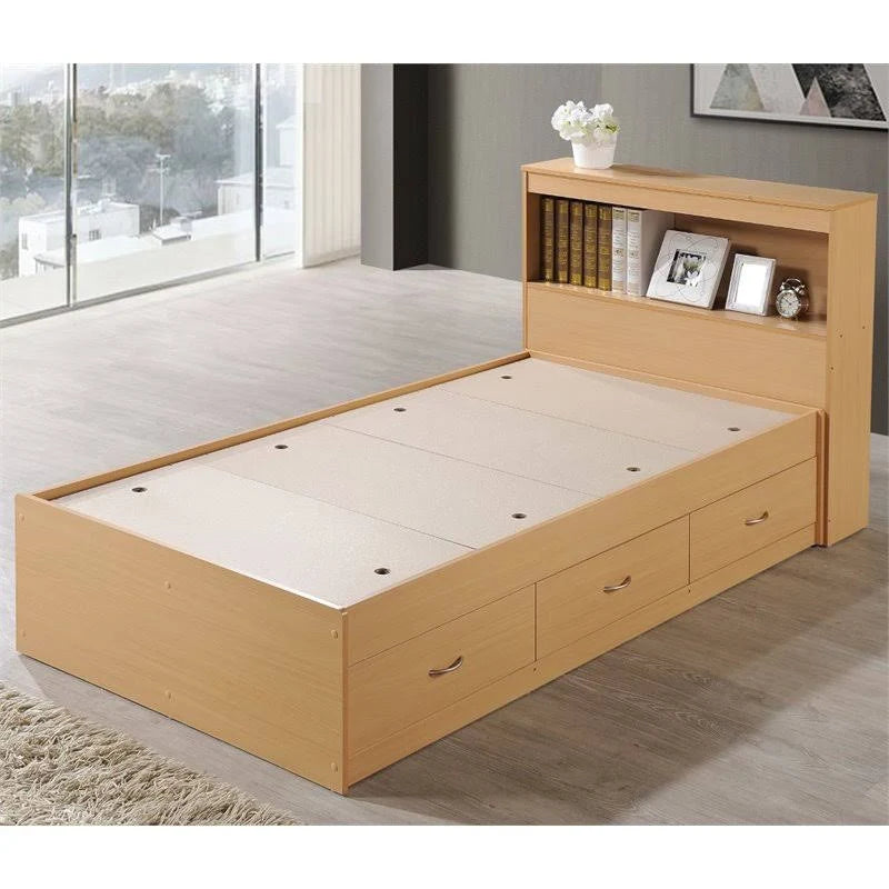 Twin-size Captain Bed with 3-Drawers and Headboard in Beech W8425