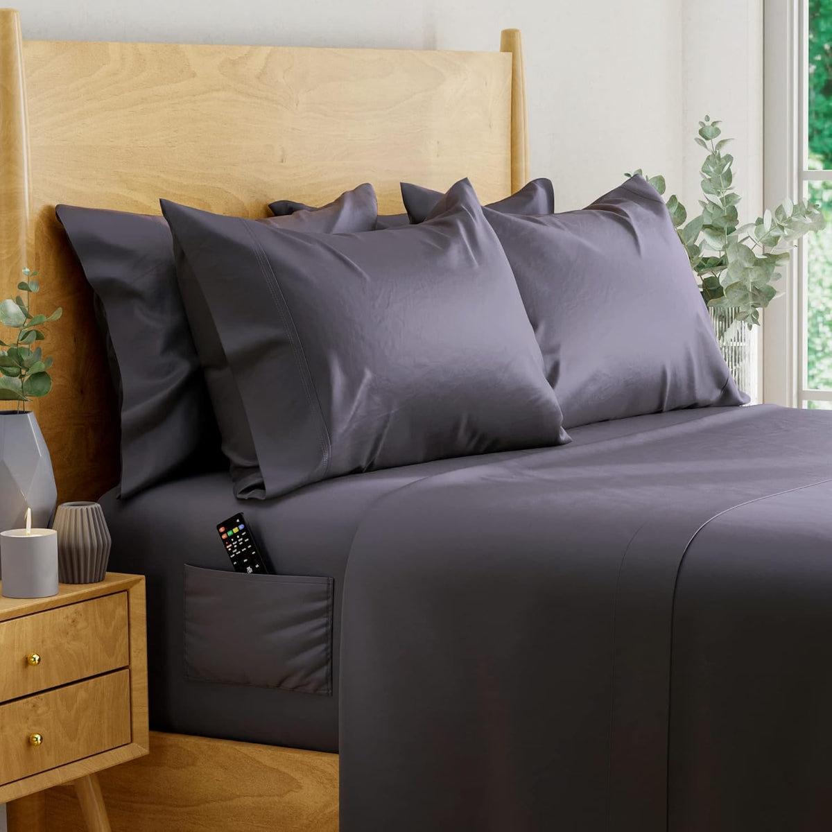 Ivory 6 pcs Queen Eucalyptus Lyocell Sheet Set with 2 Side Pockets B222