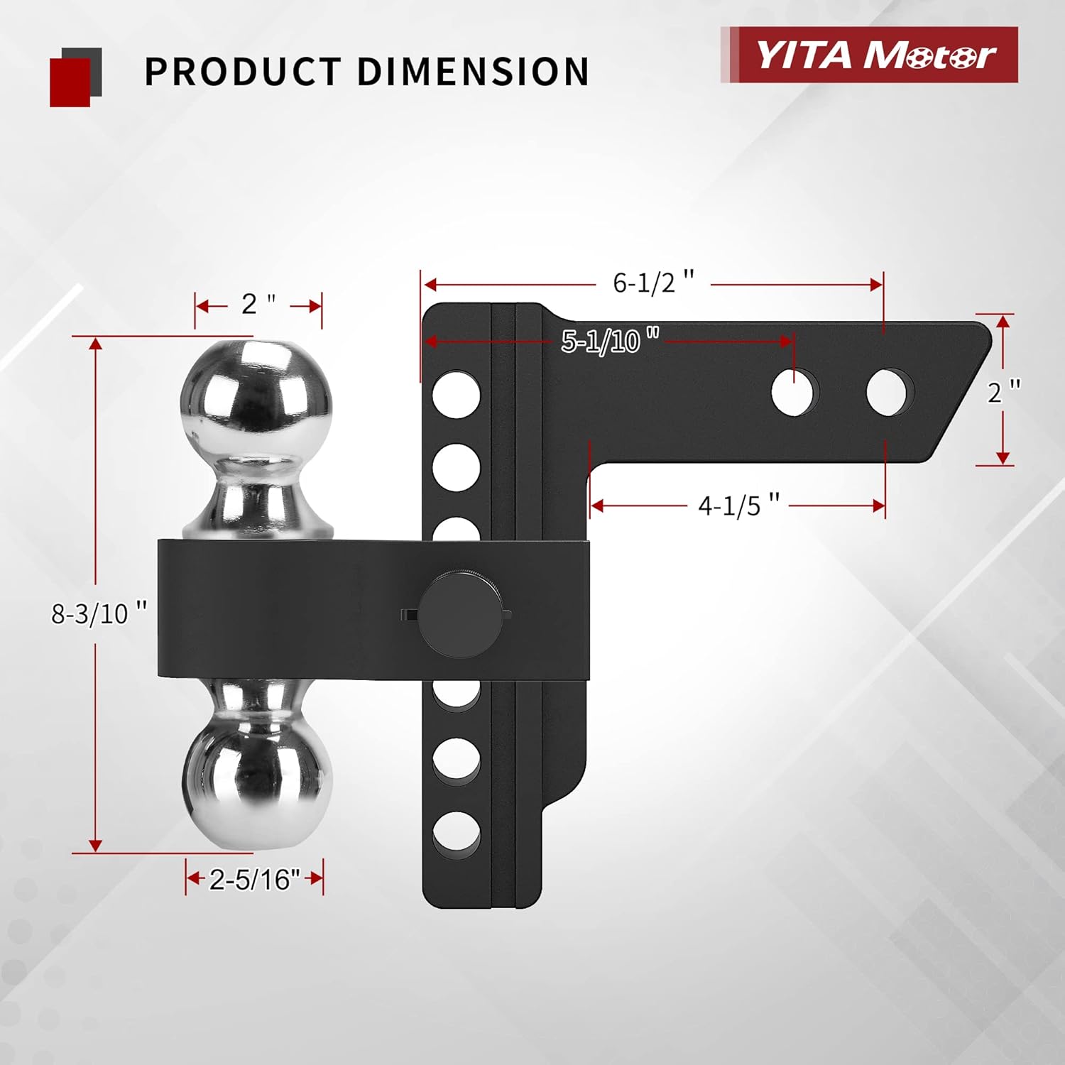 Adjustable Trailer Hitch Ball Mount, 2-Inch Receiver, 6-Inch Drop, Forged Aluminum Shank, 2-Inch and 2-5/16-Inch Combo Stainless Steel Tow Balls, Black A900303