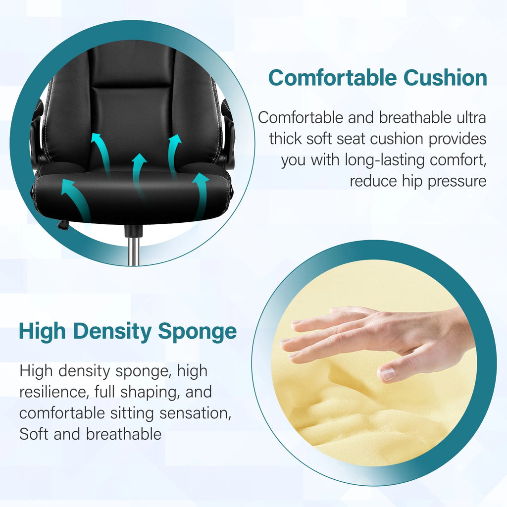 Black Leather Ergonomic Executive Office Chair with Adjustable Flip-Up Arms V195