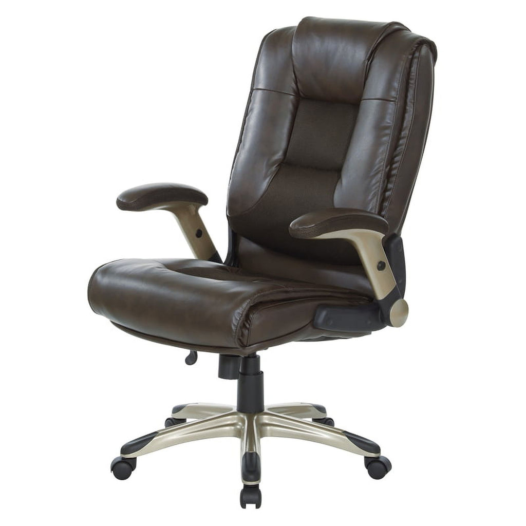 Bonded Leather Chair in Espresso with Cocoa Coated Flip Arms F227