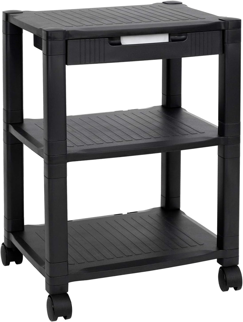 Black 3 Tier Rolling Printer Stand with Drawer D8452