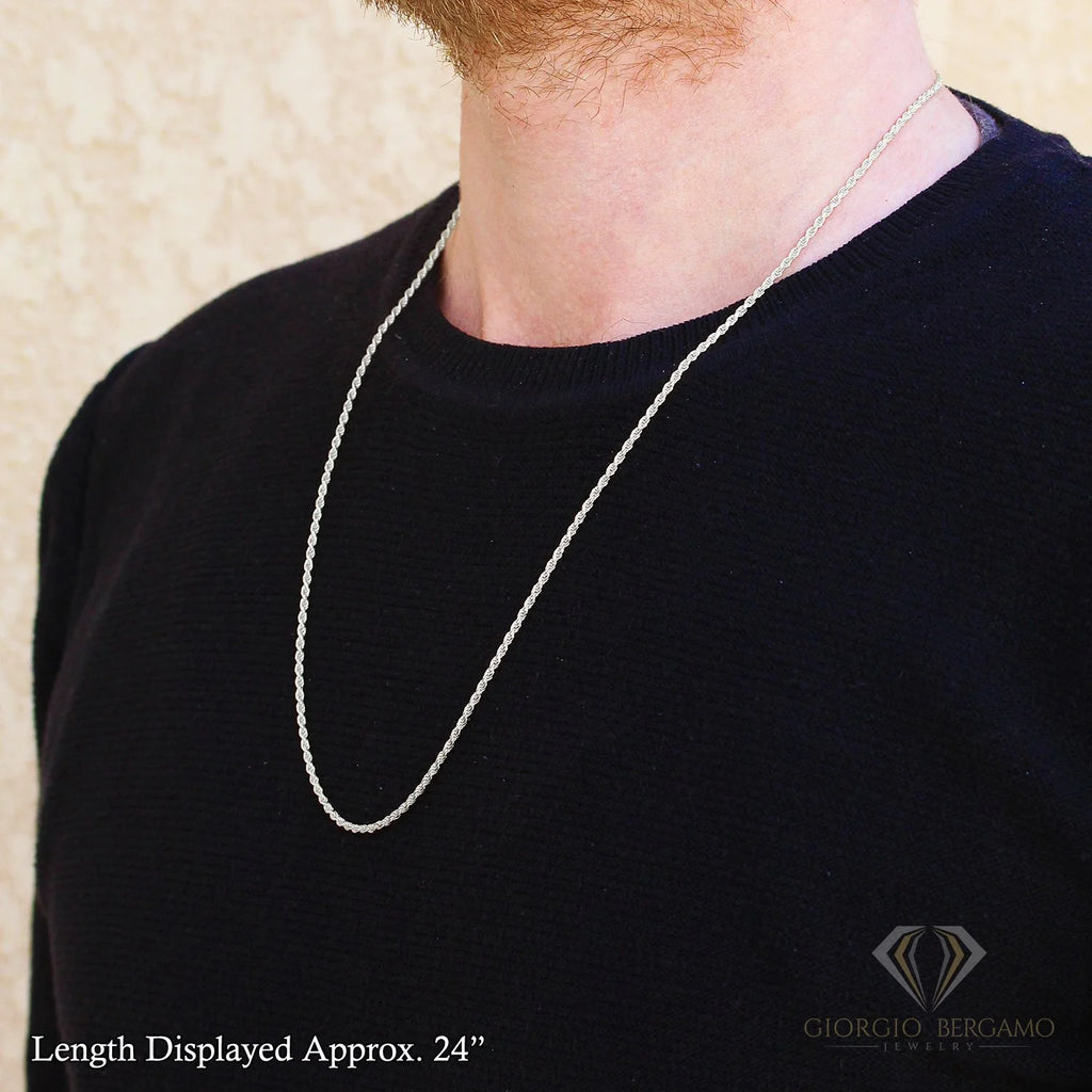 925 Italian Sterling Silver 2mm Solid Rope Diamond Cut Chain Necklace R145752