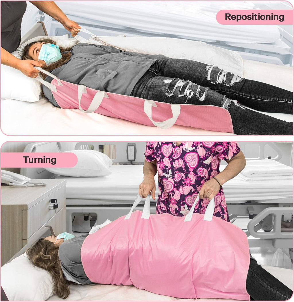 Waterproof Reusable Incontinence Bed Pad with 6 Handles, 34” x 36” (2-Pack Pink) M670538