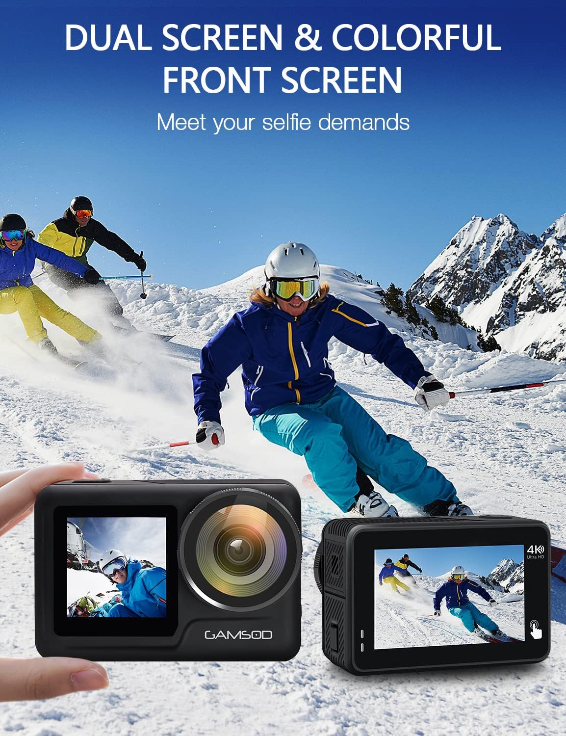 4K 60FPS Action Camera with Stabilization, 20MP WiFi Dual Screen Voice Remote Control 2 Batteries M4949