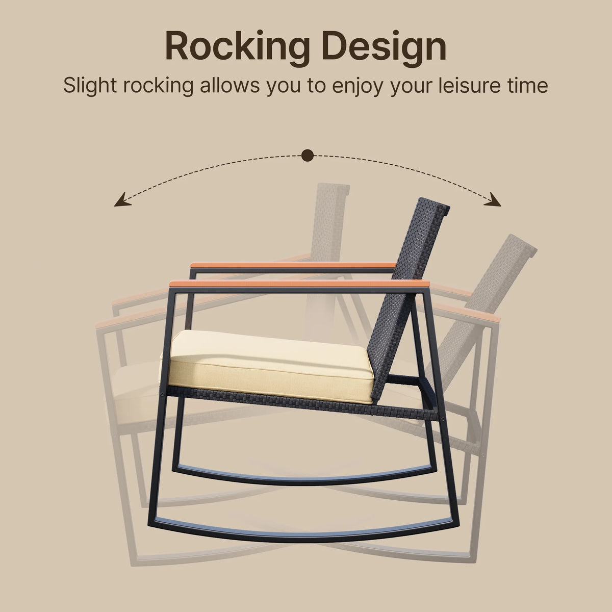 Beige Rattan Wicker Patio Rocking Chair Set with Coffee Table N1682