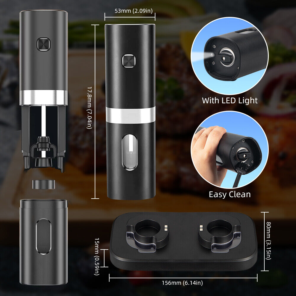 Electric Black Salt & Pepper Grinder USB Mill X482720
