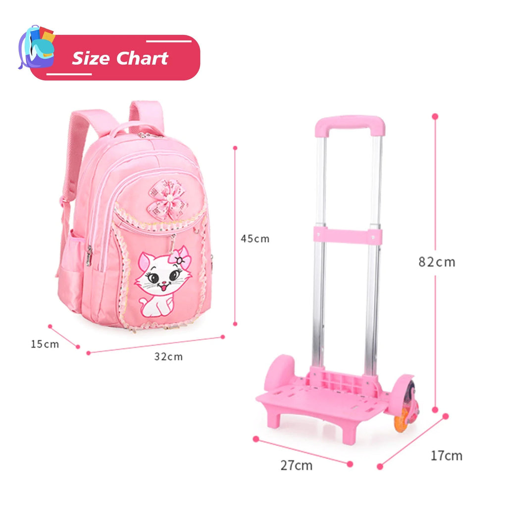 Pink Kids Rolling Backpack with Cartoon Cat S855715