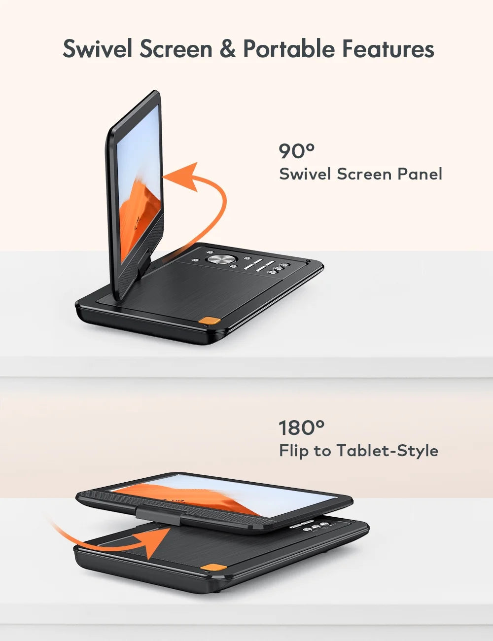 12.5" Portable DVD Player with 10.5" HD Swivel Screen, Black U499256